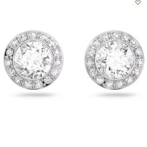 Angelic stud earrings Round cut, White, Rhodium plated